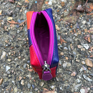 China Rose Jigsaw Leather Coin Purse (open)