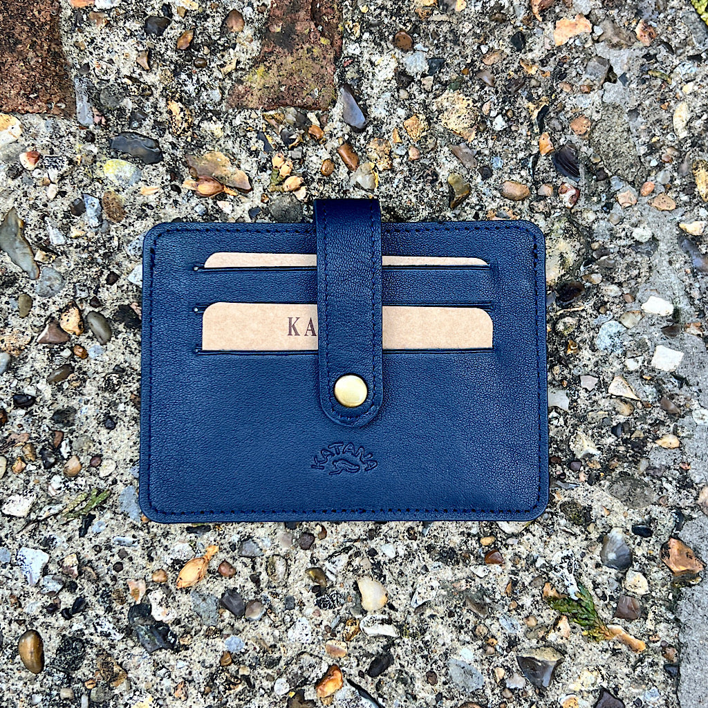 Navy Roma Luxe Italian Leather Card & Coin Holder