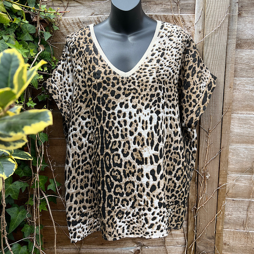 Leopard Print Lurex Trim T-Shirt