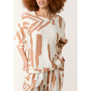 Camel Abstract Print Top & Trouser Set (close up)