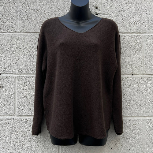 Chocolate Basic Soft Knit V-Neck Jumper