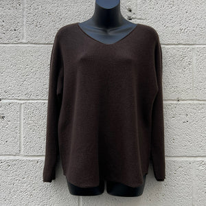Chocolate Basic Soft Knit V-Neck Jumper