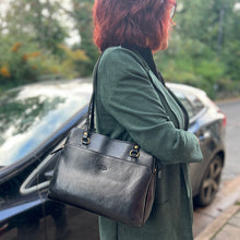 Load image into Gallery viewer, Black Classic &#39;Carlotta&#39; Italian Leather Shoulder Bag (on model)
