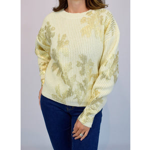 Stone Gold Foil Flower Ribbed Jumper