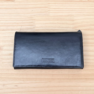 Large Black Flap Over Leather Purse By Branded (closed)