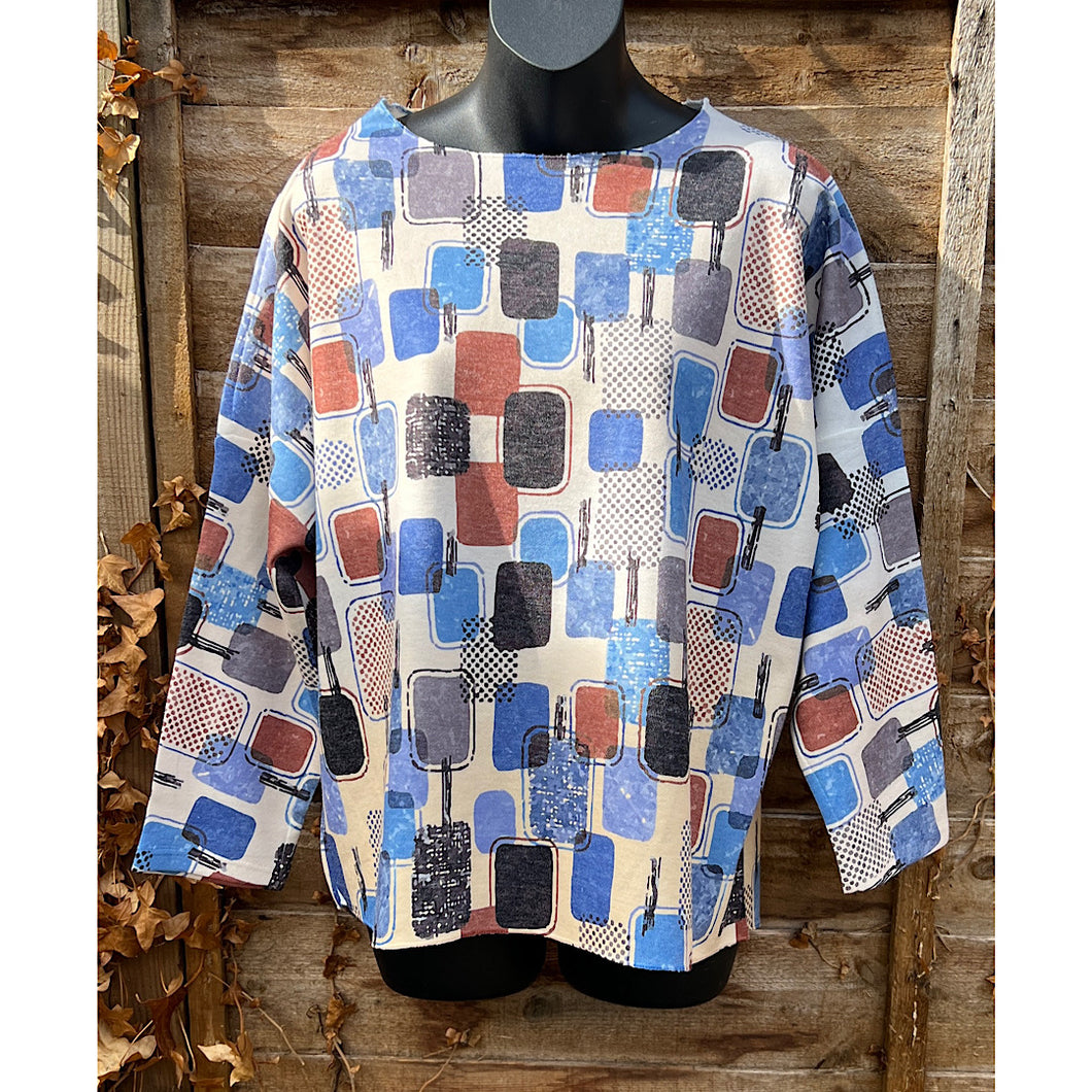 Blue Abstract Geo Print Top