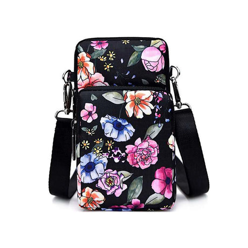 Black Floral Print Small Splash Proof Essential Phone Bag