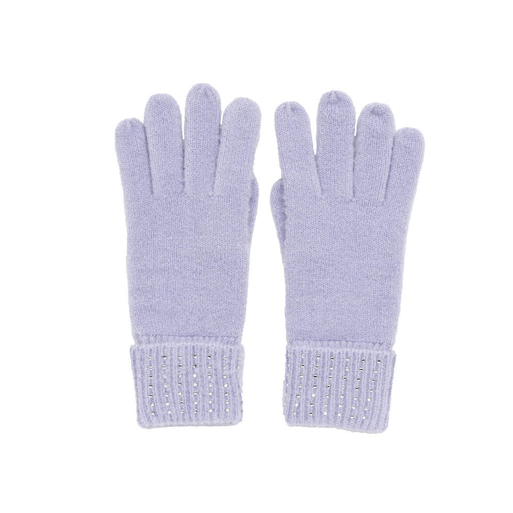 Lilac Ribbed Gloves with Rhinestone detail on cuff