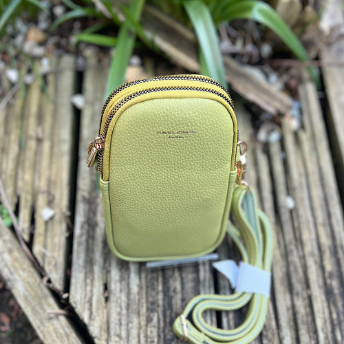 Lime Green Double Zip Phone Bag By David Jones (front)