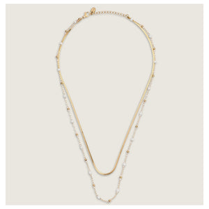 Delicate Gold Double Strand Stainless Steel Necklace with Faux Pearl