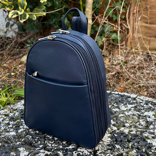 Navy 'Alice' Classic Leather Backpack (front)