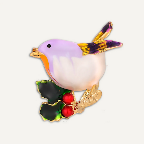 Winter Robin Enamel Brooch