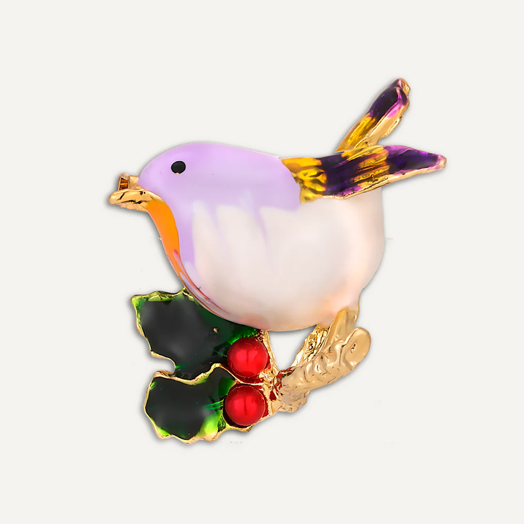 Winter Robin Enamel Brooch