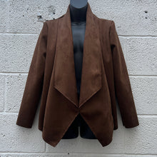 Load image into Gallery viewer, Chocolate Suedette Waterfall Drape Front Jacket
