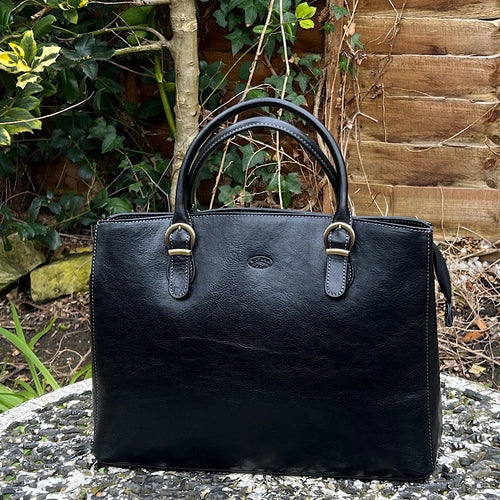 Black Elegant 'Marianne' Italian Leather Work Bag (front)