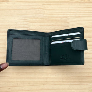 Gents Beige/Pine Green Wool & Leather Wallet (open)