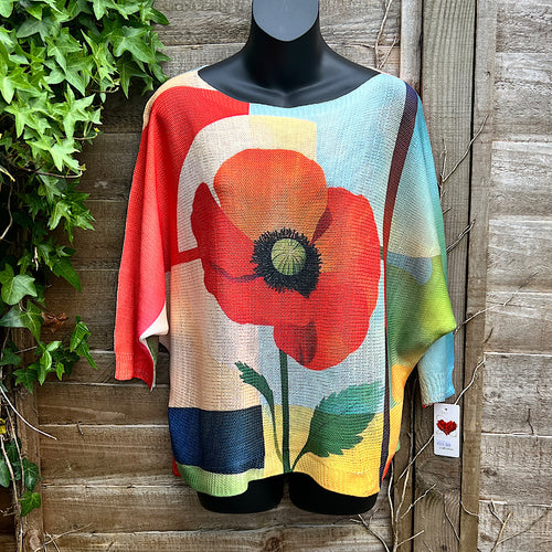Bold Poppy Print Lightweight Crochet Knitted Top
