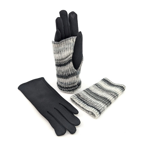 Snowy Charcoal Multi Striped Two in One Gloves