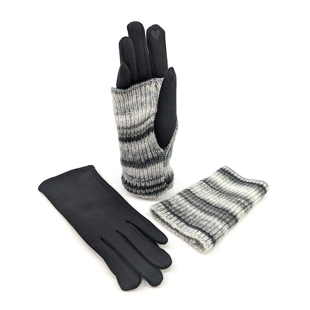Snowy Charcoal Multi Striped Two in One Gloves