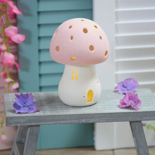 Porcelain Pink Toadstool House with LED Light (lifestyle)