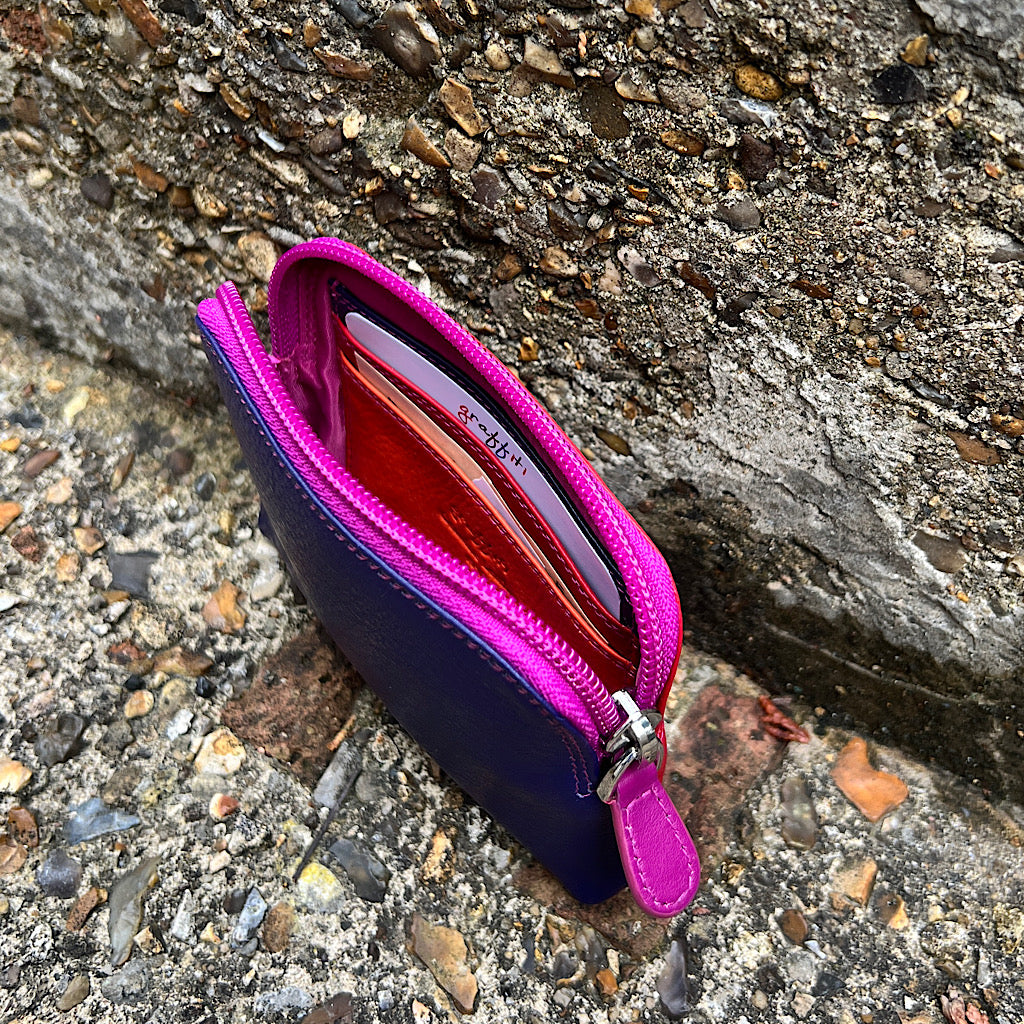 China Rose Leather Coin Purse with 3 Card Slots Inside (open)
