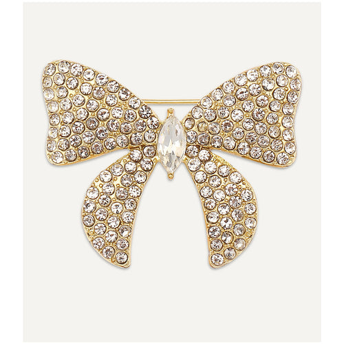 Gold Crystal Bow Brooch