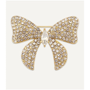 Gold Crystal Bow Brooch