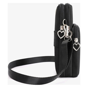 Black Heart Zip Puller Showerproof Essential Phone Bag (side)