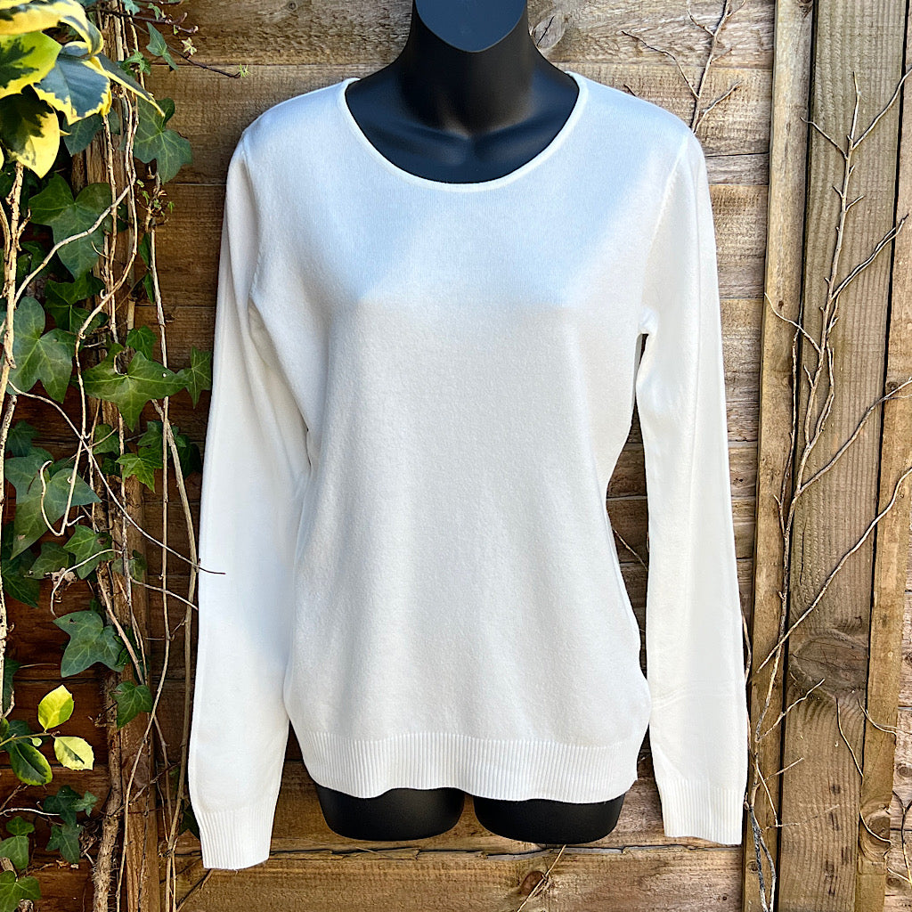 Plain White Round Neck Lightweight Knitted Top