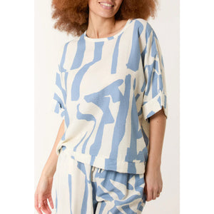 Denim Abstract Print Top & Trouser Set (close up)