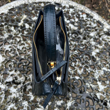 Load image into Gallery viewer, Navy &quot;Aria&quot; Italian Leather Croc Grab Bag (open)
