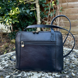 Navy "Lia" Italian Leather Crossbody Bag (back)