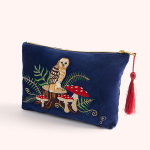 Woodland Owl Large Velvet Zip Pouch