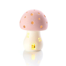 Load image into Gallery viewer, Porcelain Pink Toadstool House with LED Light (lit up) 
