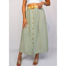 Load image into Gallery viewer, Pale Khaki Button Front Italian Belted Skirt
