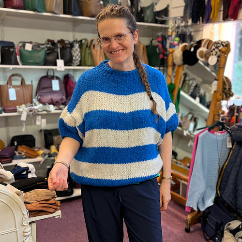 Blue & Ivory Block Stripe Chunky Knit Jumper