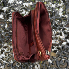 Load image into Gallery viewer, Small Cognac &#39;Aria&#39; Leather Crossbody Bag (open top view)
