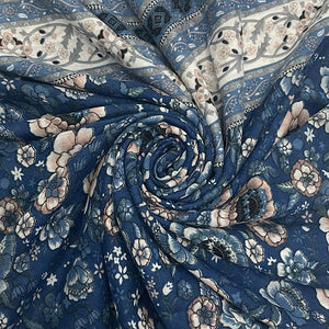 Traditional Peony Print Tassel Scarf (swirl)
