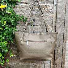 Load image into Gallery viewer, Taupe Casual Everyday Shoulder Bag with Asymmetrical Front Pockets (back)
