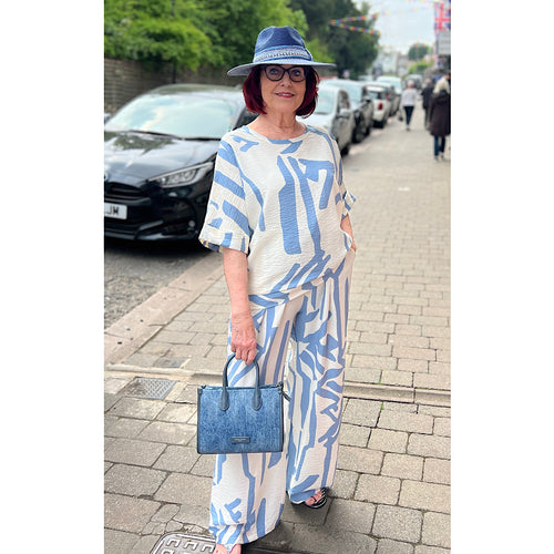 Denim Abstract Print Top & Trouser Set (outfit)