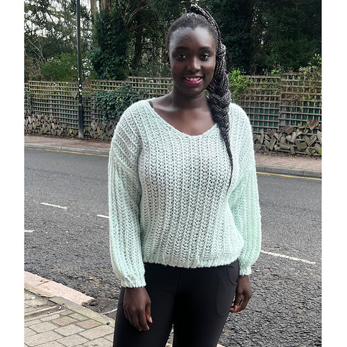 Soft Mint Pastel Balloon Sleeve Chunky Knit Jumpers