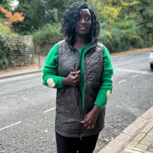 Load image into Gallery viewer, Khaki Ultra Lightweight Long Gilet with Hidden Hood (closed)
