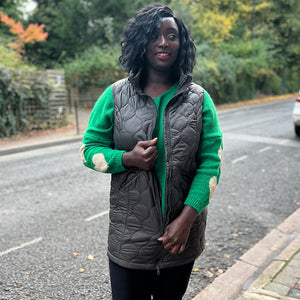 Khaki Ultra Lightweight Long Gilet with Hidden Hood (closed)