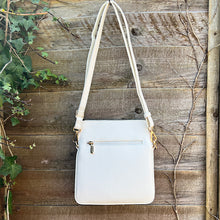Load image into Gallery viewer, Flat White Crossbody Bag with Credit Card Slots in Front Pocket (back)
