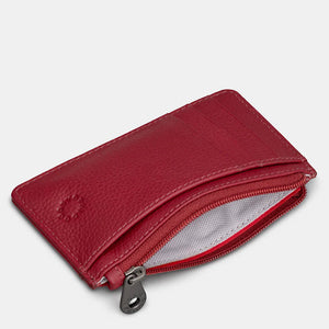 Cherry Red Zip Top Morton Leather Card Holder (open)
