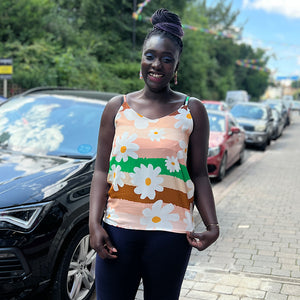 Daisy Flower Print & Stripe Sleeveless Top