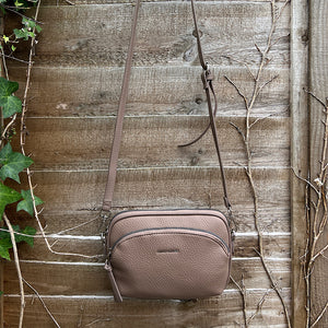 Small & Roomy Camel 'Jenny' Crossbody Bag (hanging)