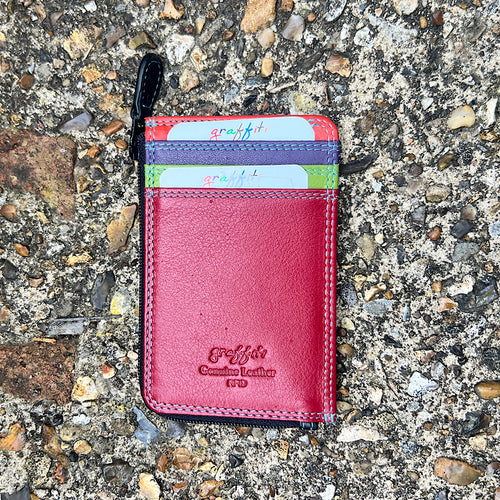 Black Tropical RFID Leather Coin & 3 Card Slots
