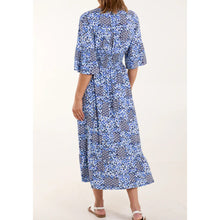 Load image into Gallery viewer, Blue Aztec V-Neck Shirred Maxi Dress (back)
