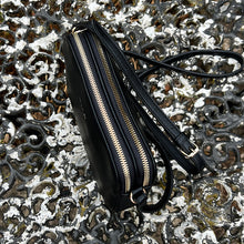 Load image into Gallery viewer, Small Black Double Zip Crossbody Bag (zip top)
